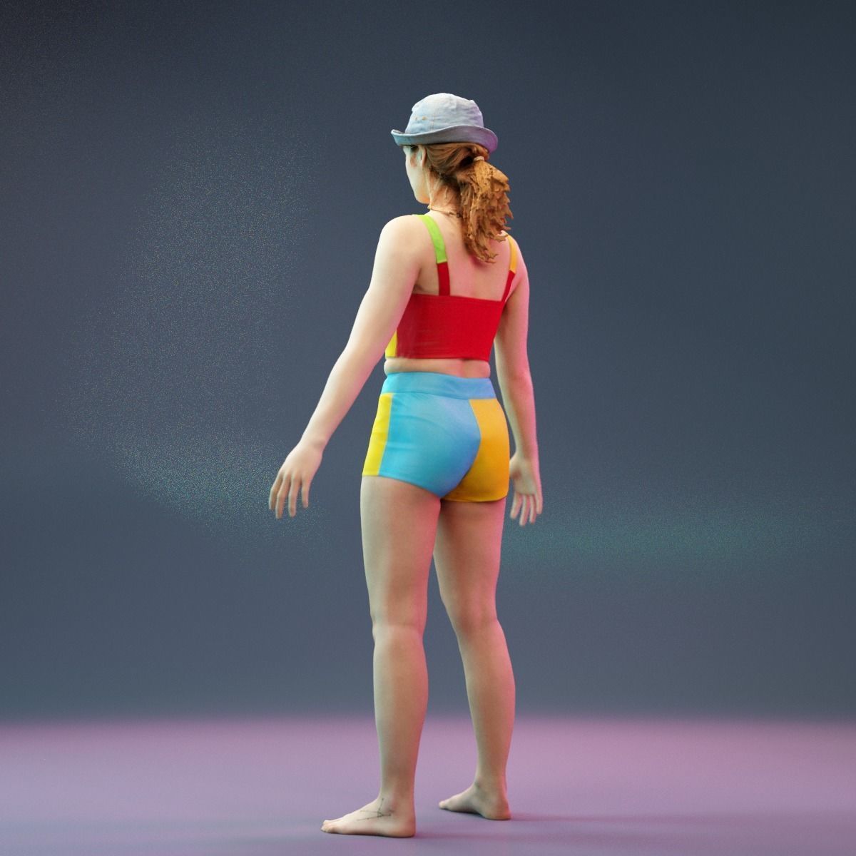 Colorful Leather Outfit Dollar Girl A-Pose Low-poly 3D model_8