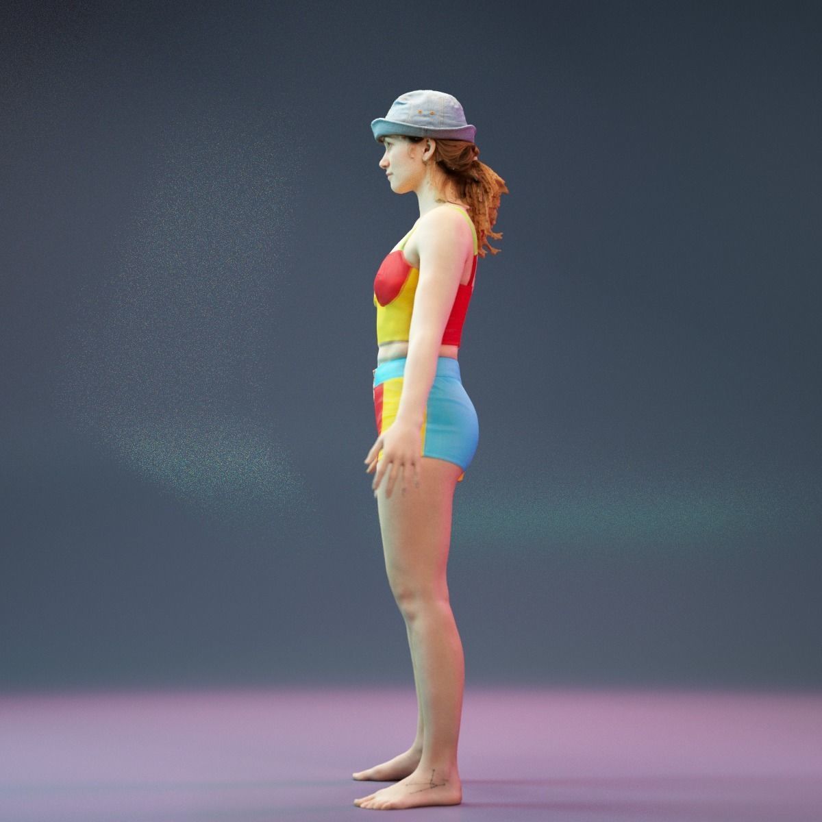 Colorful Leather Outfit Dollar Girl A-Pose Low-poly 3D model_9