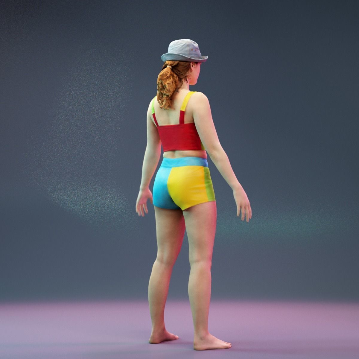 Colorful Leather Outfit Dollar Girl A-Pose Low-poly 3D model_5