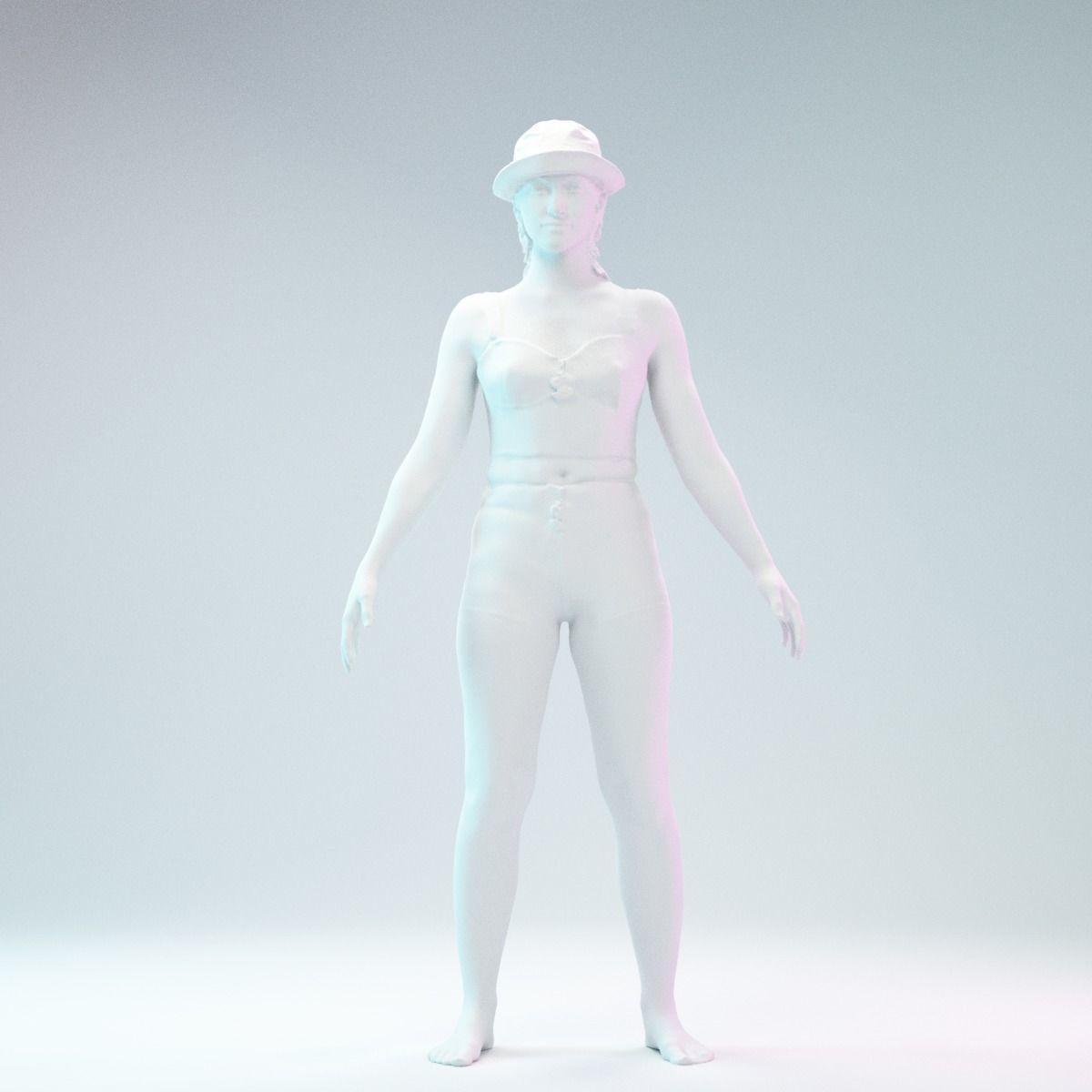 Colorful Leather Outfit Dollar Girl A-Pose Low-poly 3D model_1