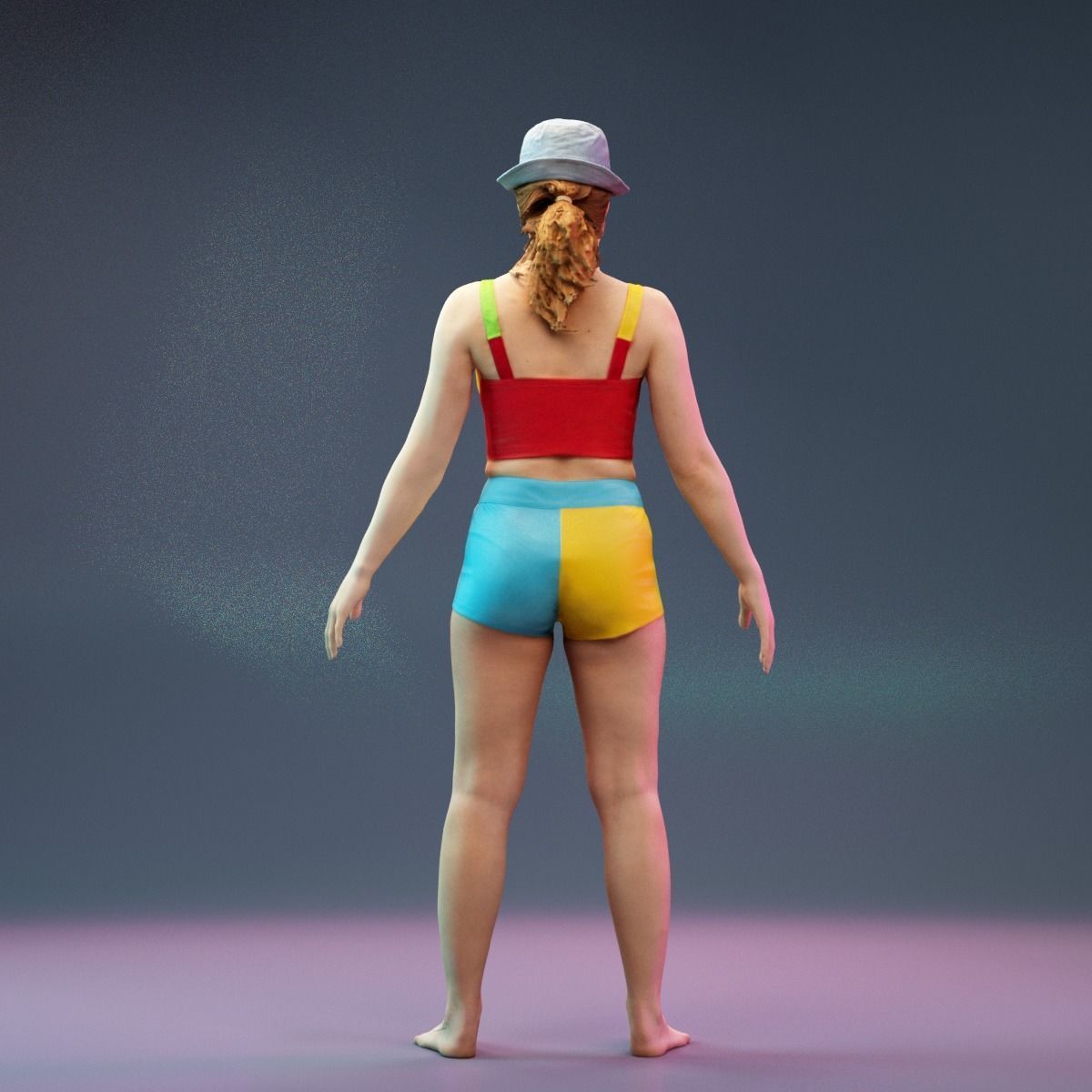 Colorful Leather Outfit Dollar Girl A-Pose Low-poly 3D model_6