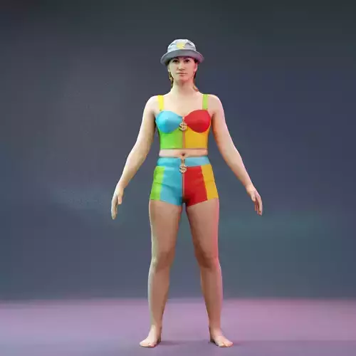 Colorful Leather Outfit Dollar Girl A-Pose Low-poly 3D model