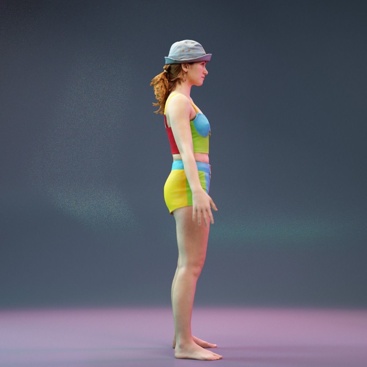 Colorful Leather Outfit Dollar Girl A-Pose Low-poly 3D model_3