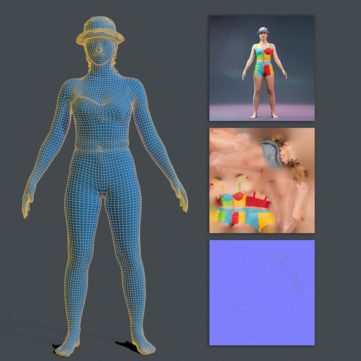 Colorful Leather Outfit Dollar Girl A-Pose Low-poly 3D model_12