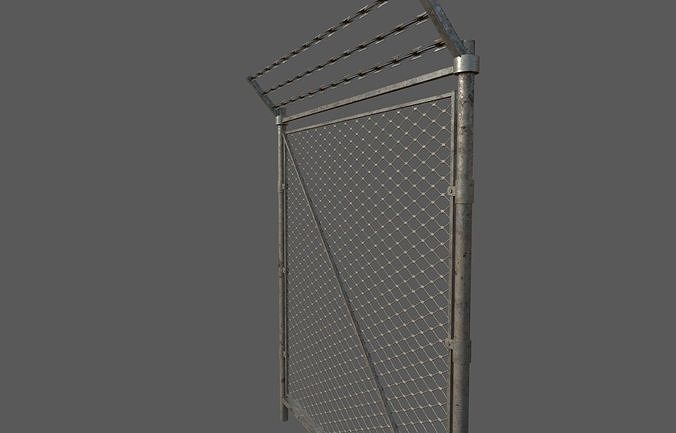 Military Damaged Chainlink Fence Low-poly 3D model