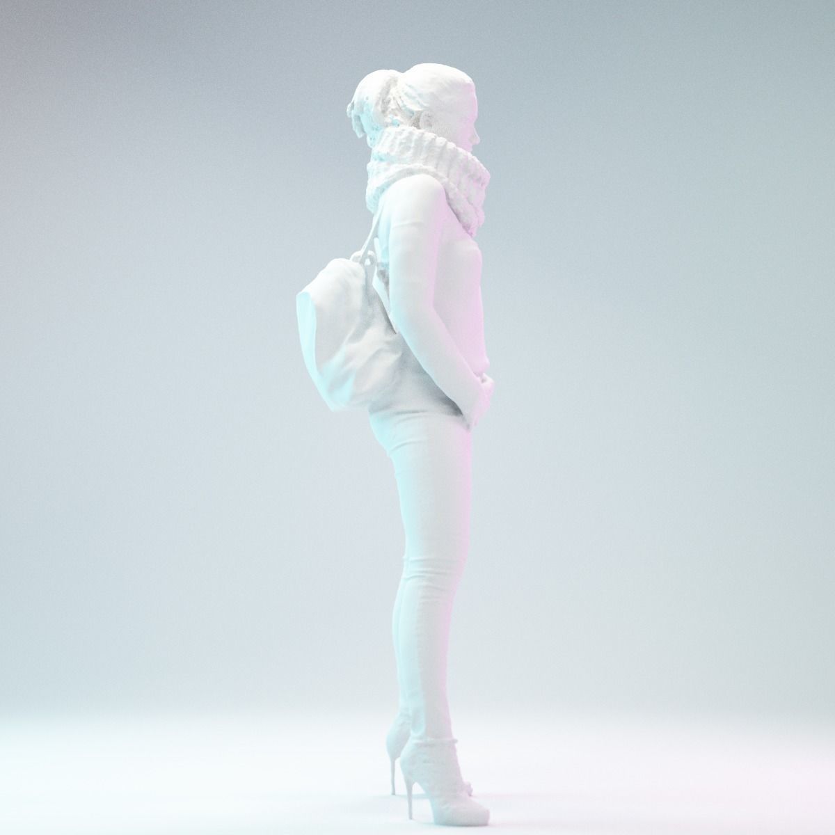 Big Scarf Girl in Jeans and Leather Backpack Posing Low-poly 3D model_4
