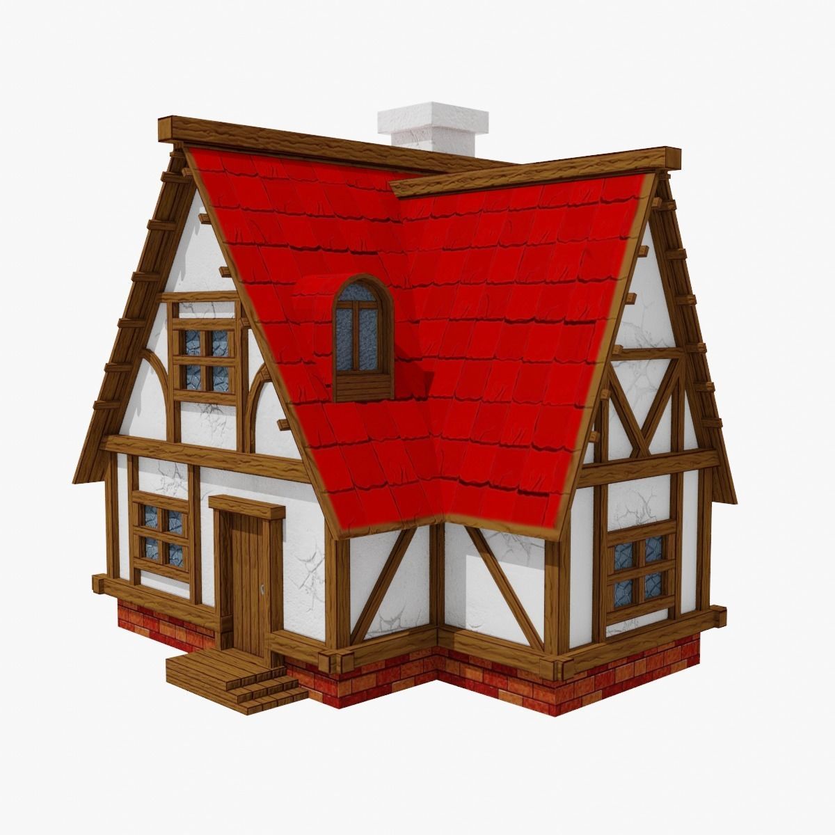Cartoon Medieval house Low-poly 3D model_6