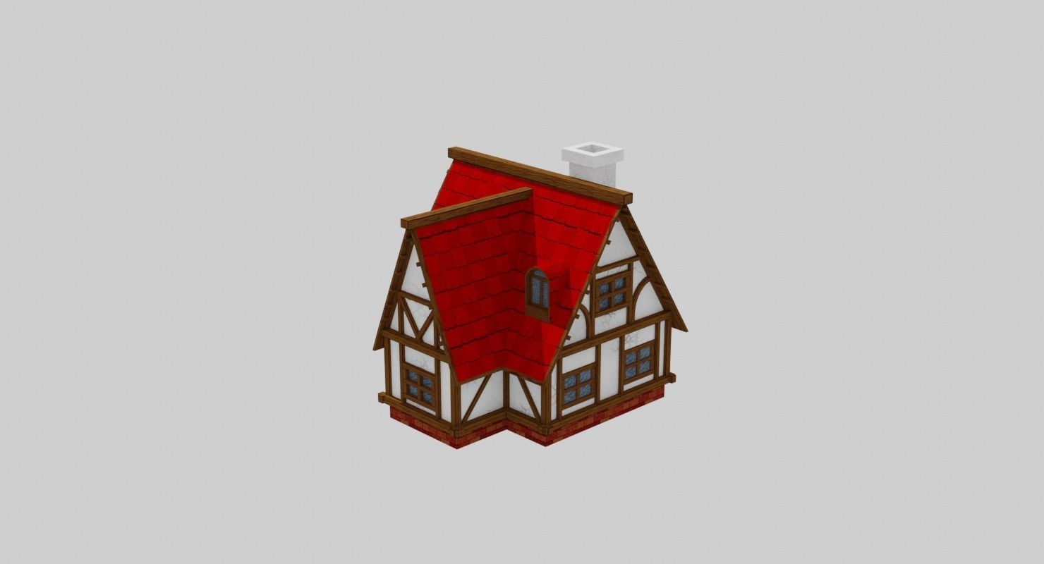 Cartoon Medieval house Low-poly 3D model_5