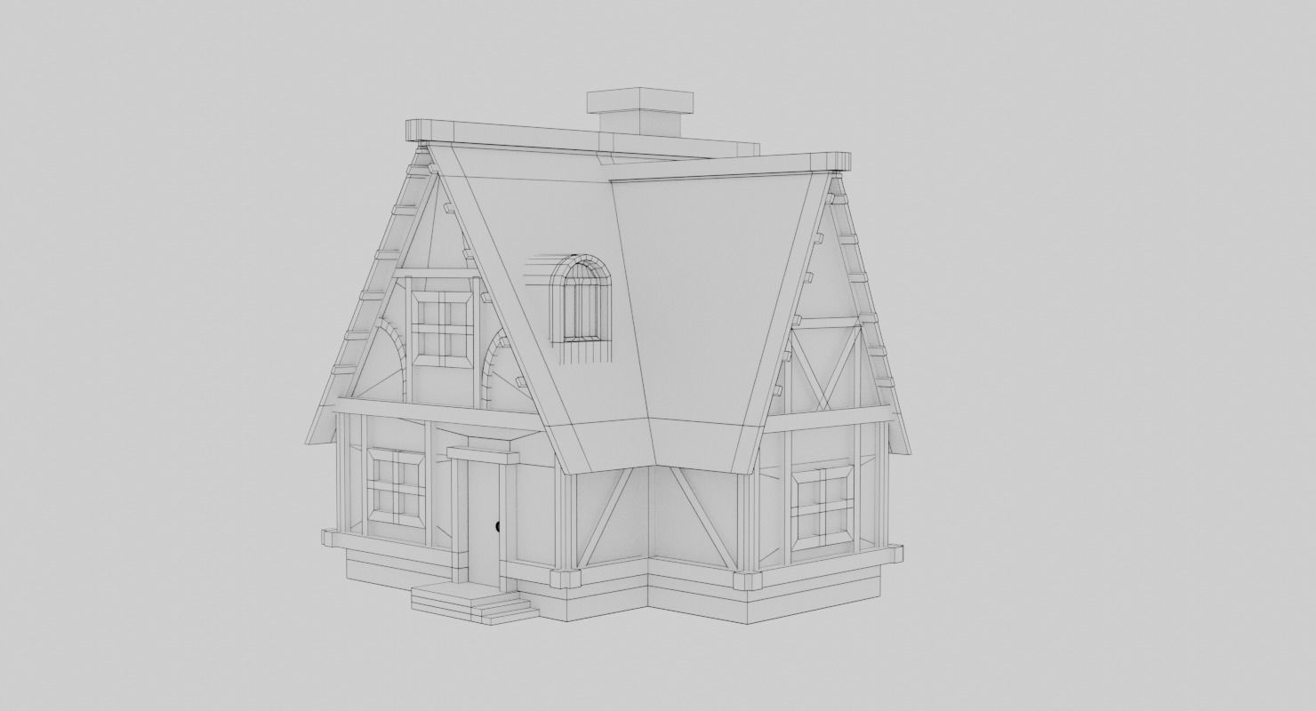 Cartoon Medieval house Low-poly 3D model_8