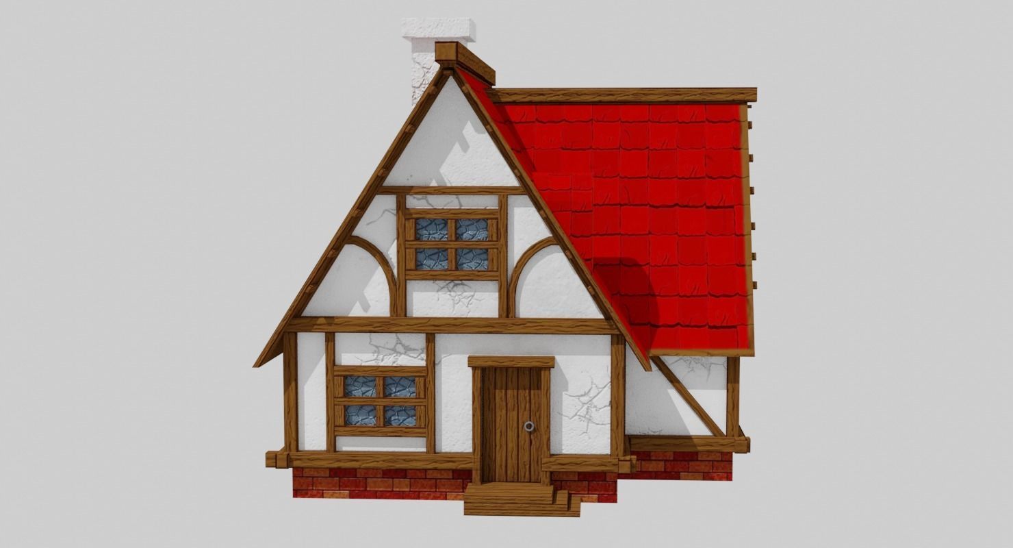Cartoon Medieval house Low-poly 3D model_2