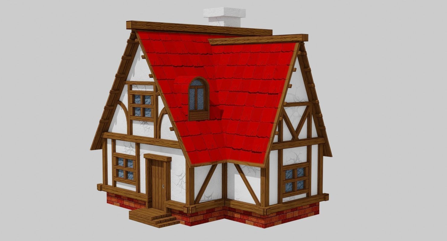 Cartoon Medieval house Low-poly 3D model_1