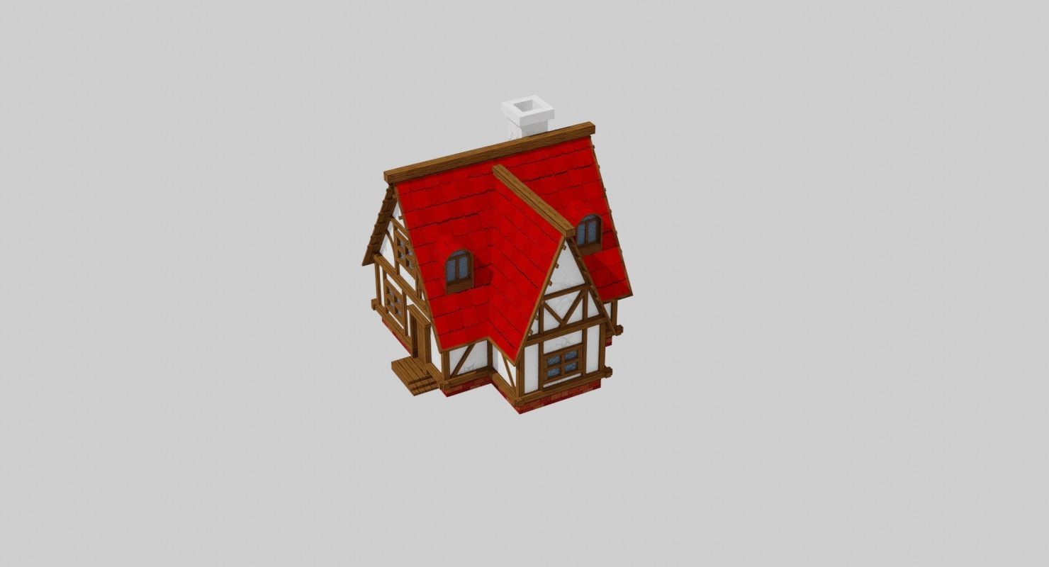 Cartoon Medieval house Low-poly 3D model_3