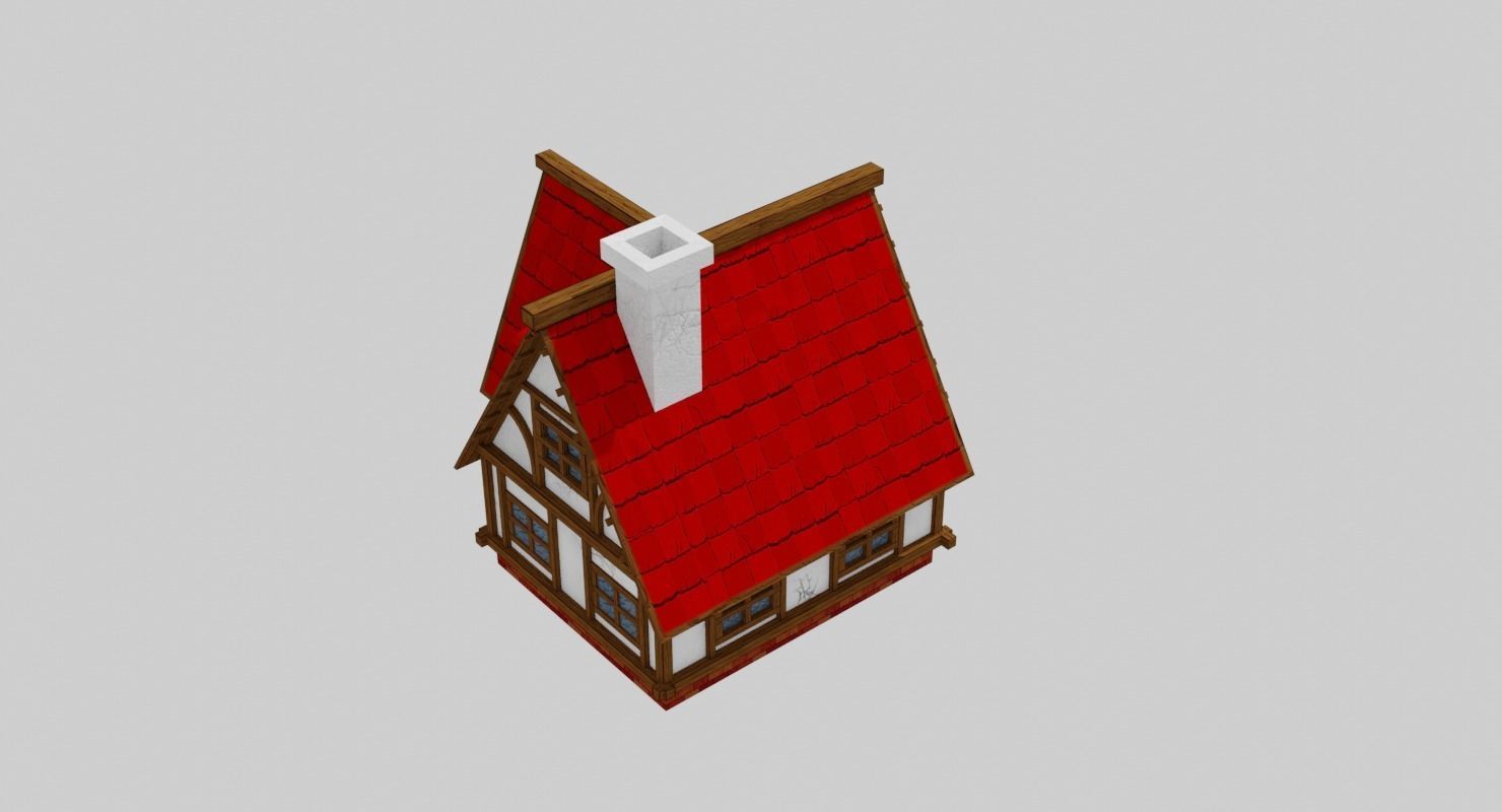Cartoon Medieval house Low-poly 3D model_4