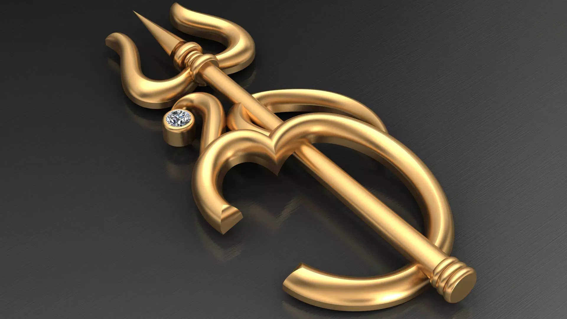 Trident Diamond Gold Brooche King 3D print model