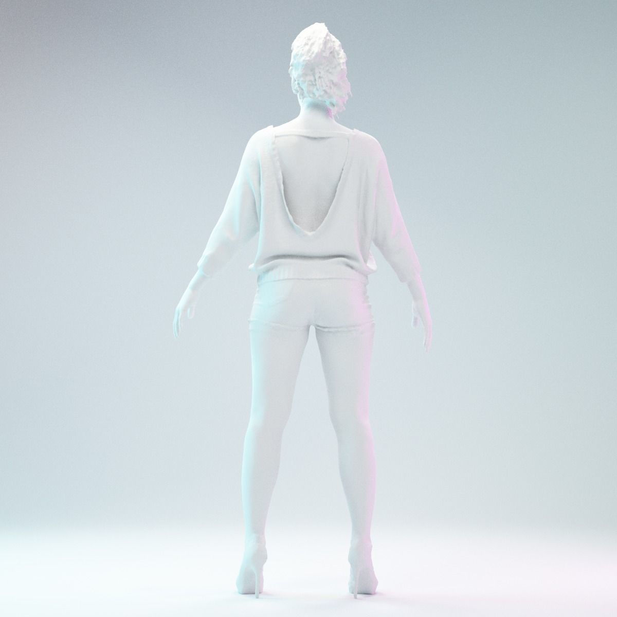 A Pose Model in Jeans Short Heels and White Pullover Low-poly 3D model_7