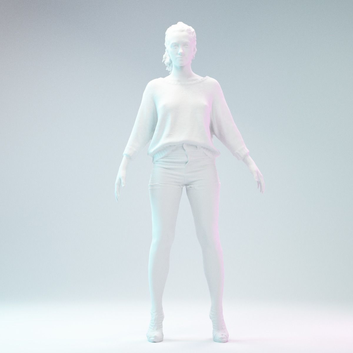 A Pose Model in Jeans Short Heels and White Pullover Low-poly 3D model_1