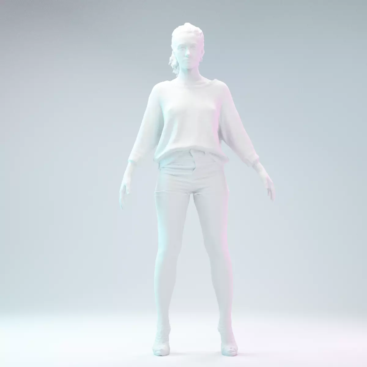 A Pose Model in Jeans Short Heels and White Pullover Low-poly 3D model