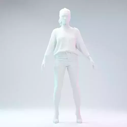 A Pose Model in Jeans Short Heels and White Pullover