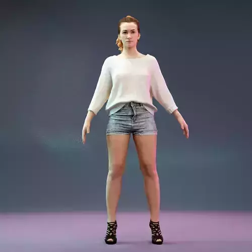 A Pose Model in Jeans Short Heels and White Pullover Low-poly 3D model
