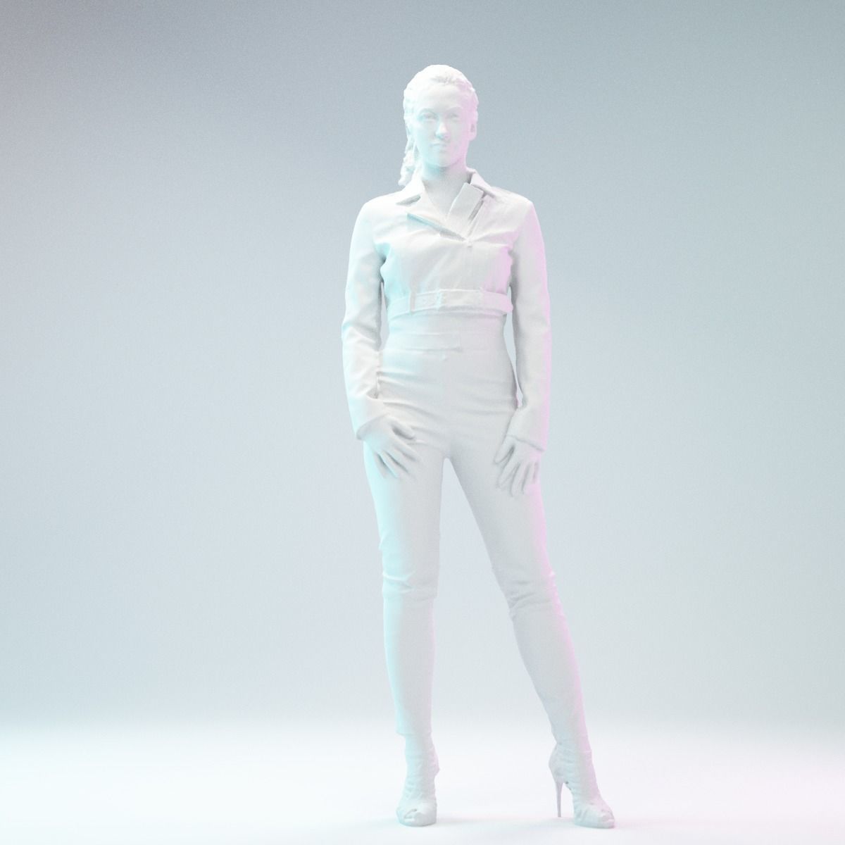 Girl in Red Leather Snake Catsuit Posing Low-poly 3D model_1