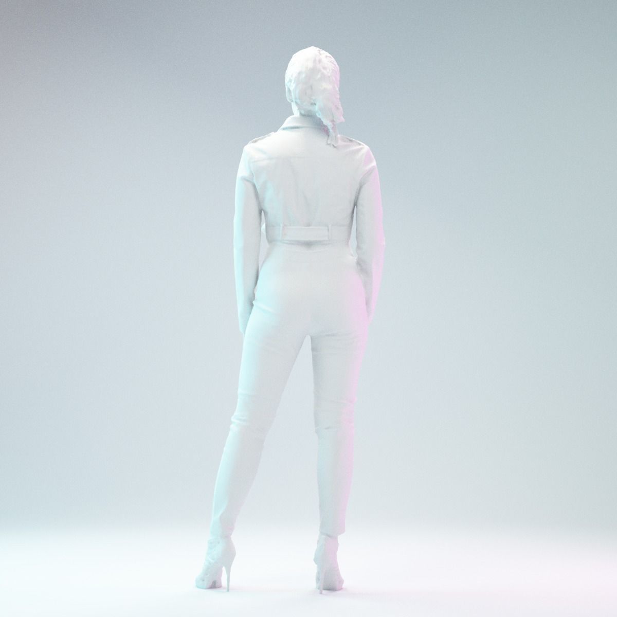 Girl in Red Leather Snake Catsuit Posing Low-poly 3D model_7