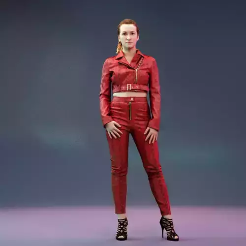 Girl in Red Leather Snake Catsuit Posing Low-poly 3D model