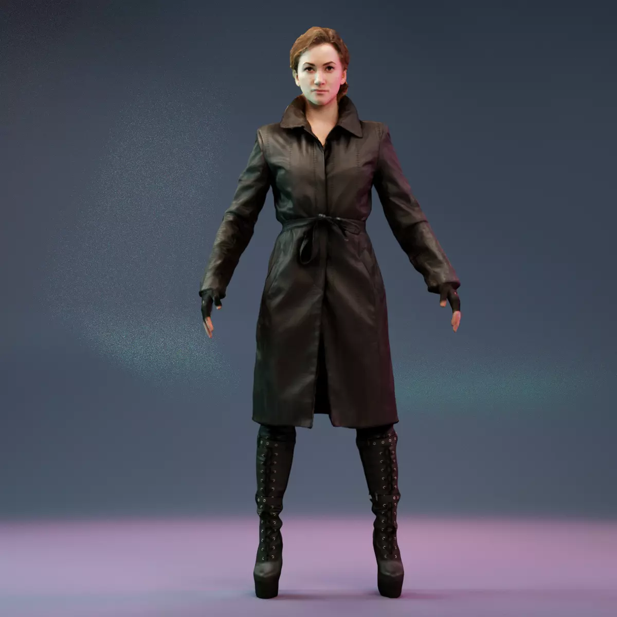 Raincoat Girl in Boots A Pose Low-poly 3D model