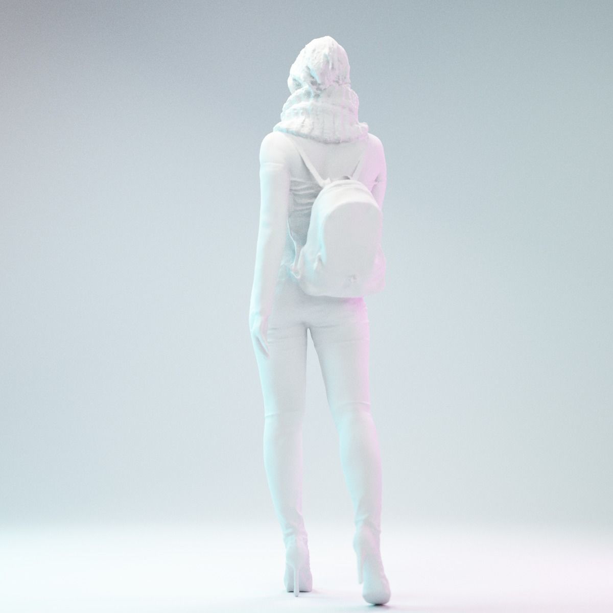 Girl Walking in Black Scarf Jeans and Backpack Low-poly 3D model_7