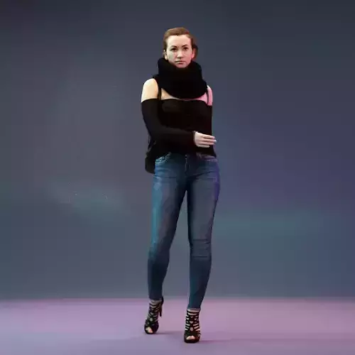 Girl Walking in Black Scarf Jeans and Backpack Low-poly 3D model