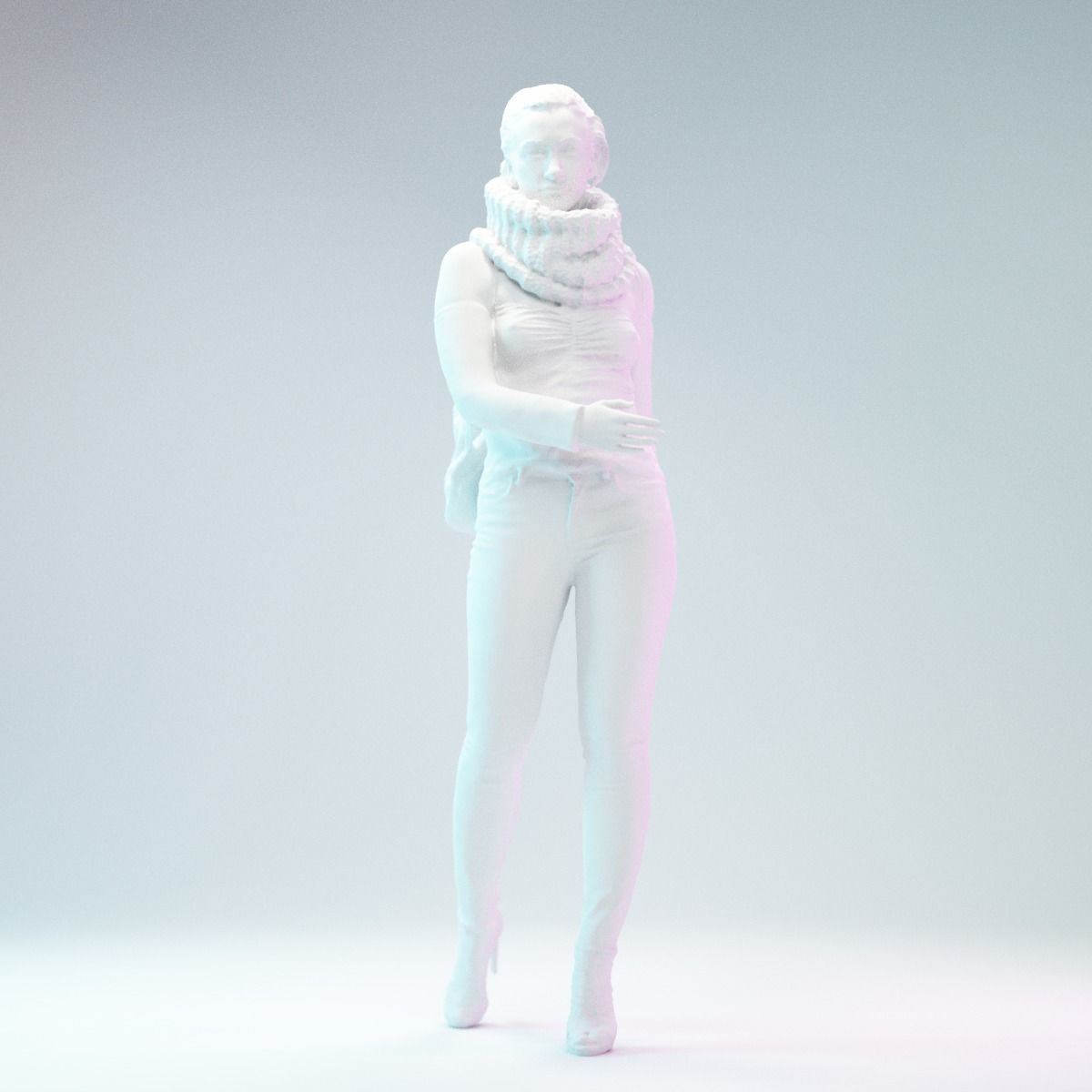 Girl Walking in Black Scarf Jeans and Backpack Low-poly 3D model_1