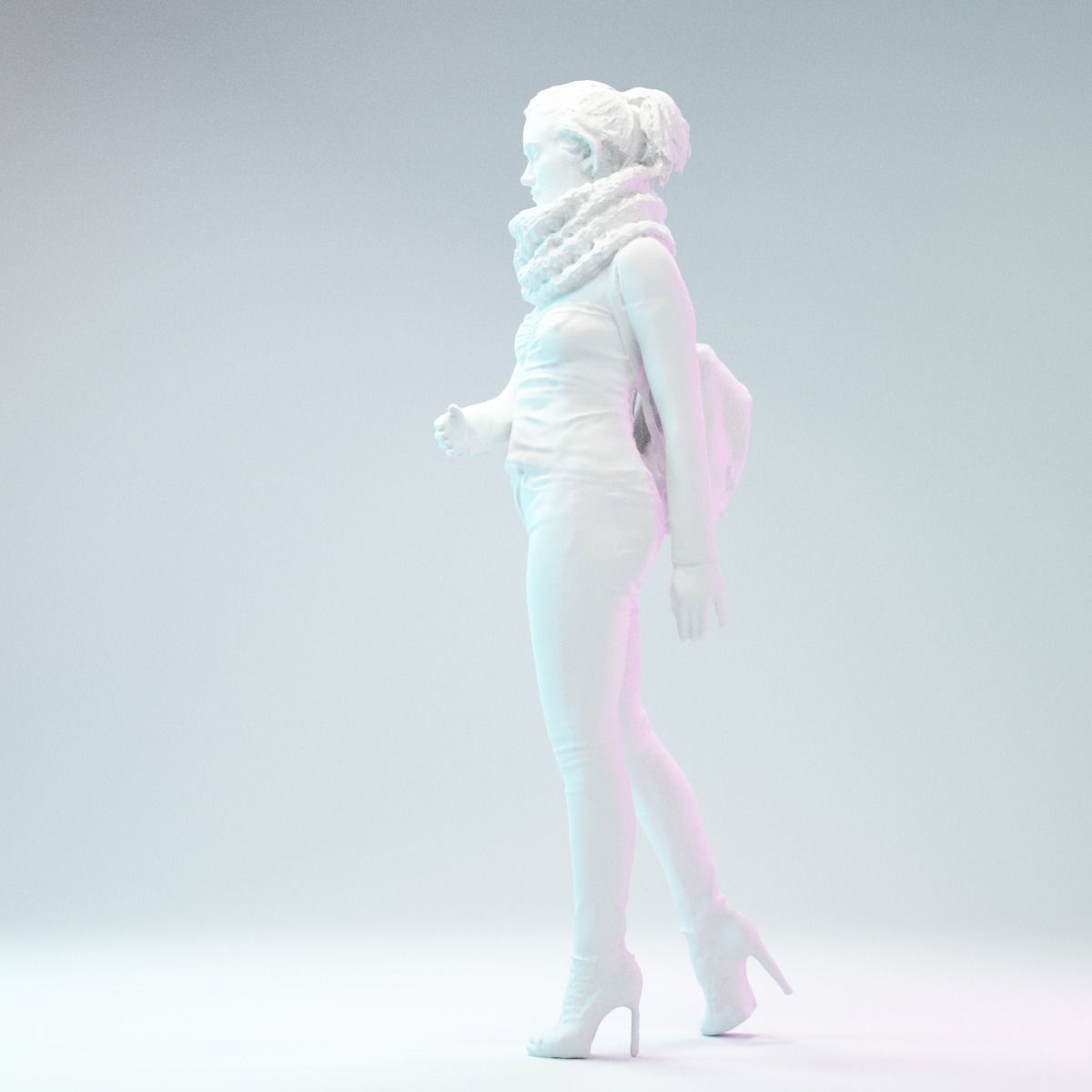 Girl Walking in Black Scarf Jeans and Backpack Low-poly 3D model_10