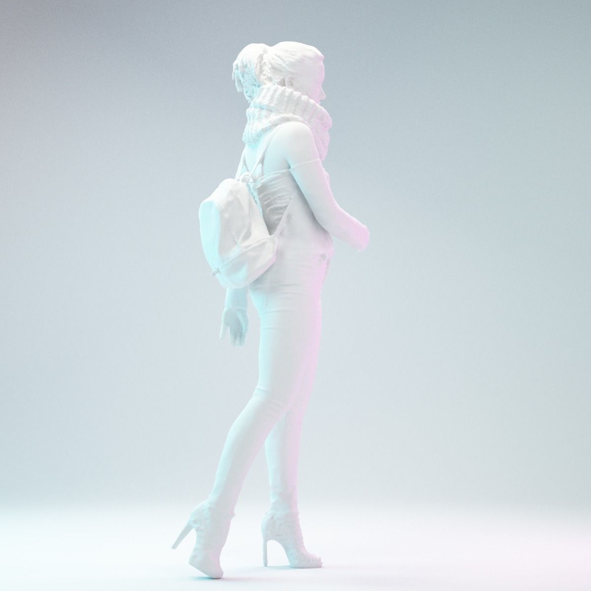 Girl Walking in Black Scarf Jeans and Backpack Low-poly 3D model_4