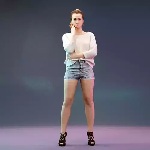 Thinking Girl in Jeans Short and White Pull Low-poly 3D model