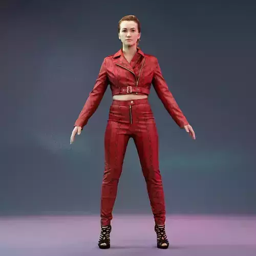 A Pose Girl in Leather Snake Suit and Heels Low-poly 3D model
