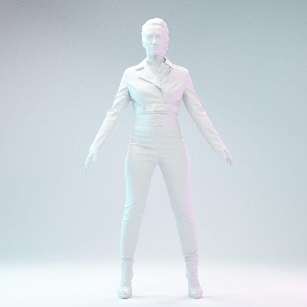 A Pose Girl in Leather Snake Suit and Heels Low-poly 3D model_1