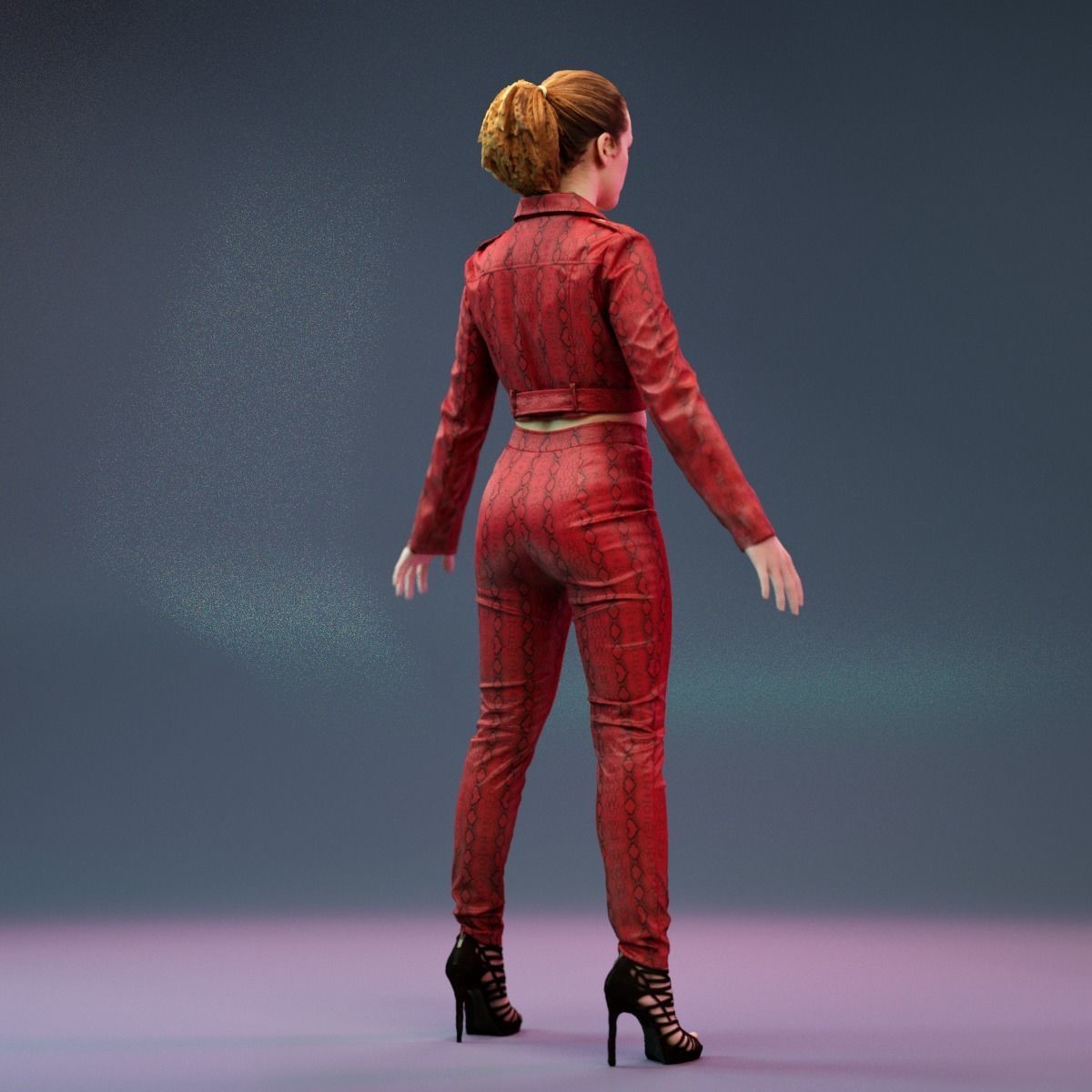 A Pose Girl in Leather Snake Suit and Heels Low-poly 3D model_5
