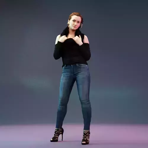 Girl holding Big Scarf in Jeans and Heels Low-poly 3D model