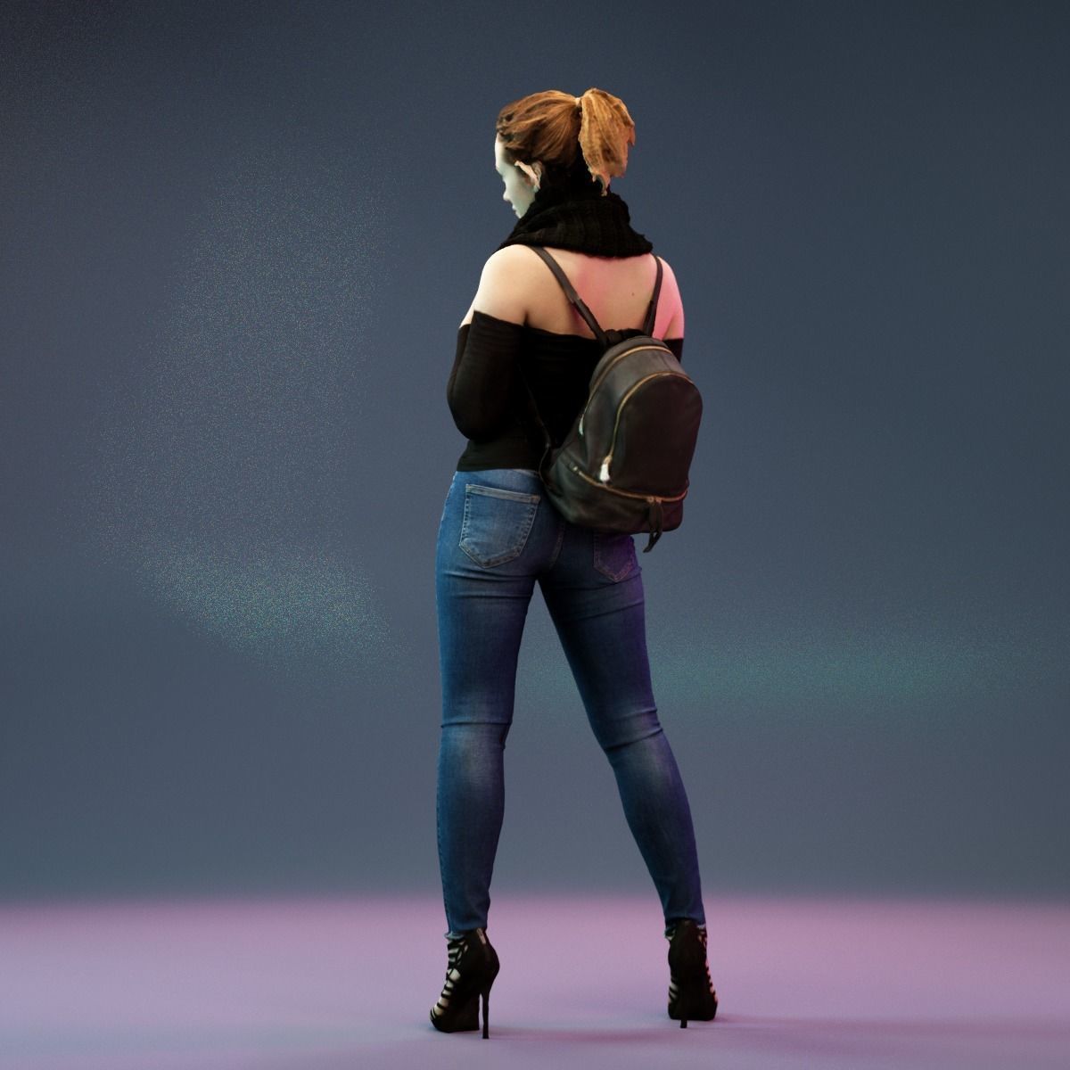 Girl holding Big Scarf in Jeans and Heels Low-poly 3D model_8