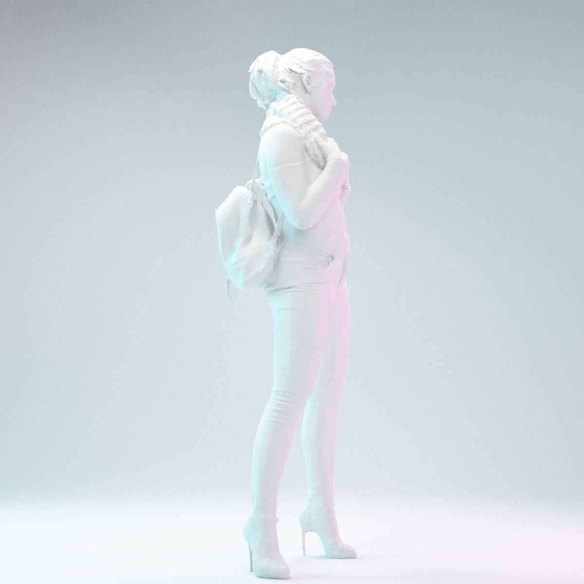 Girl holding Big Scarf in Jeans and Heels Low-poly 3D model_4