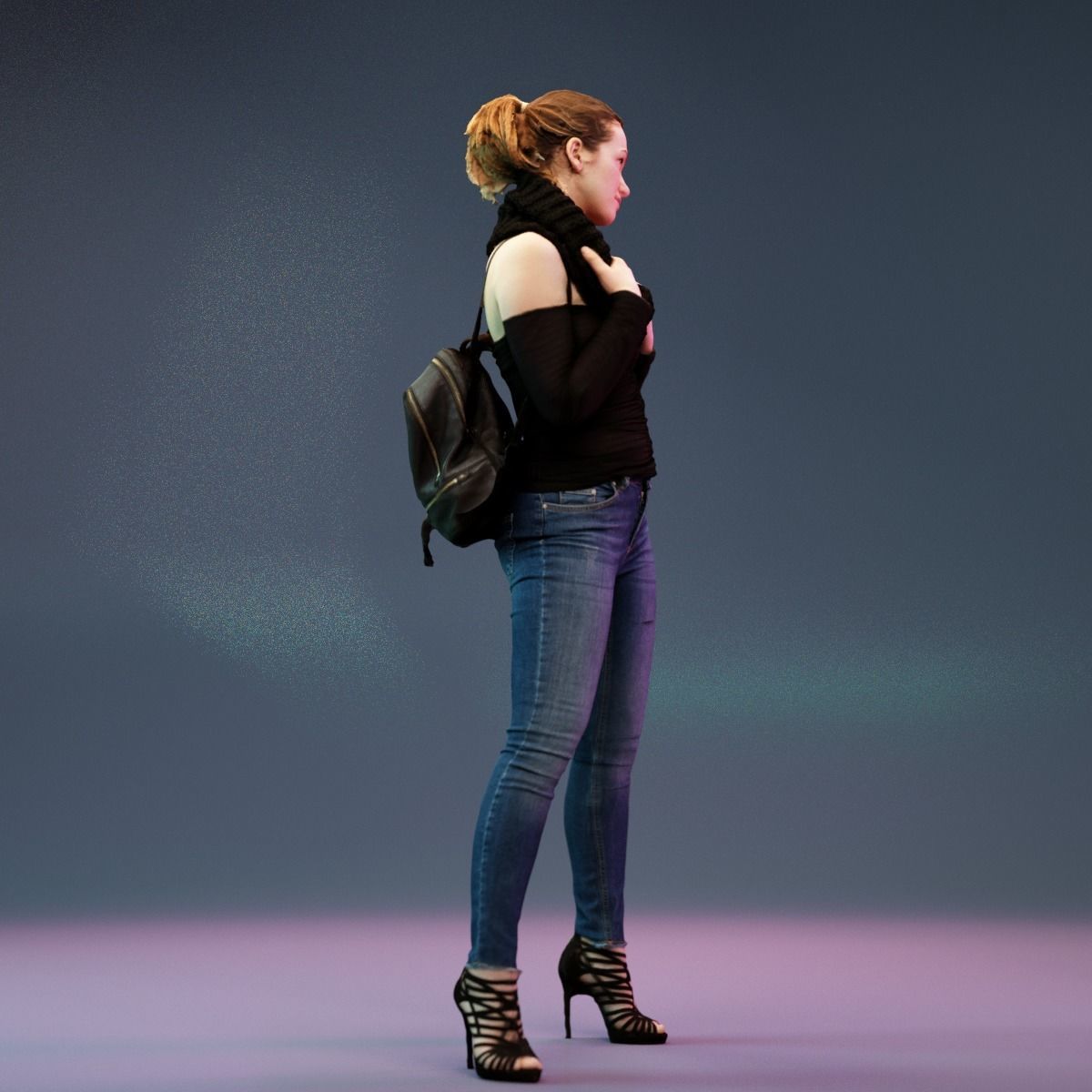 Girl holding Big Scarf in Jeans and Heels Low-poly 3D model_3