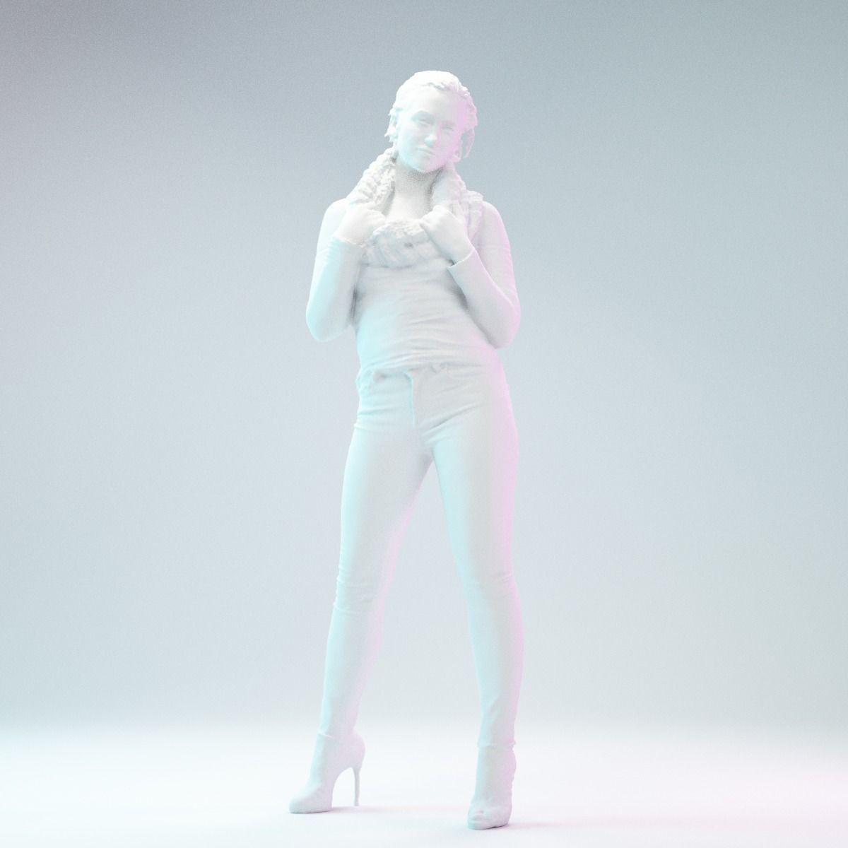 Girl holding Big Scarf in Jeans and Heels Low-poly 3D model_1