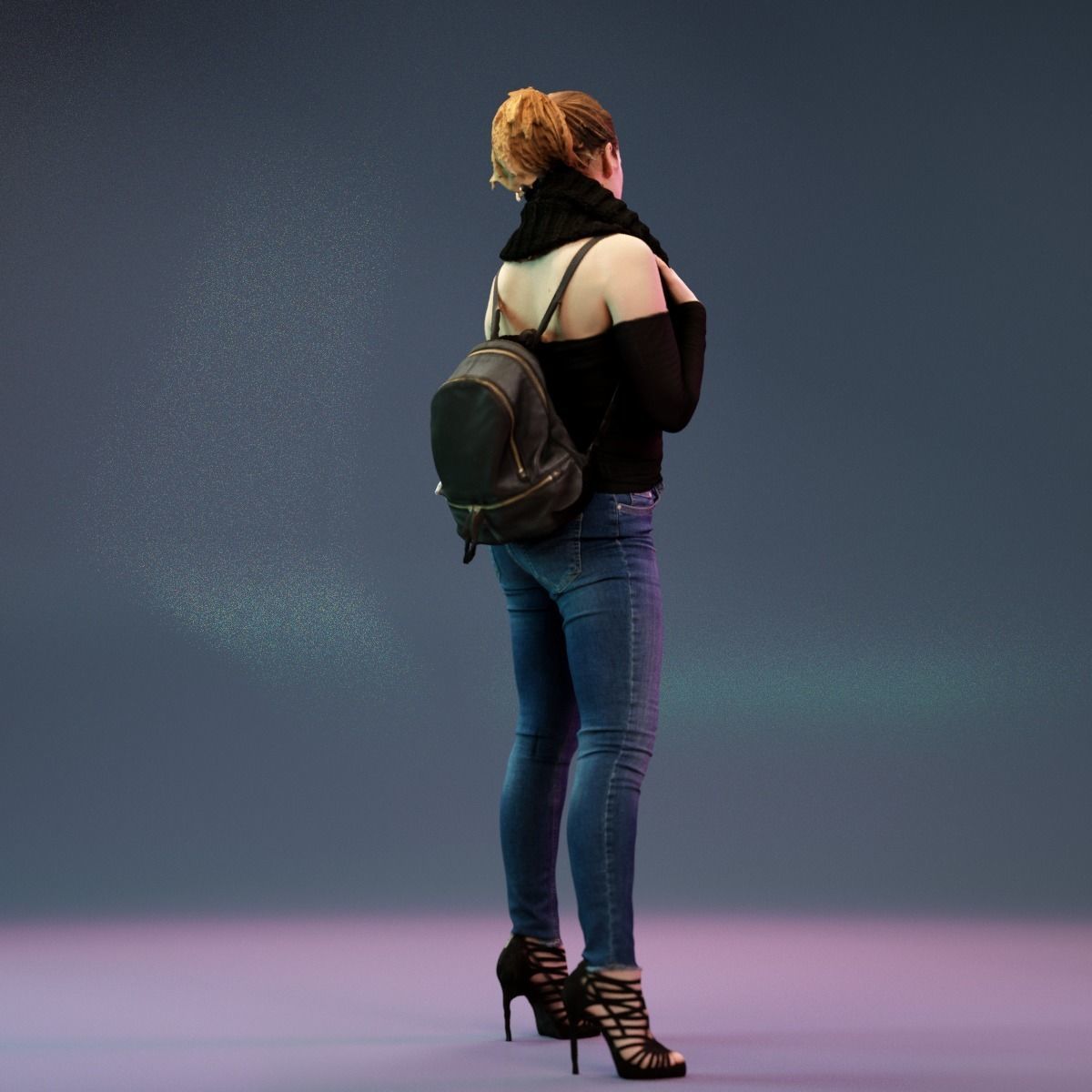 Girl holding Big Scarf in Jeans and Heels Low-poly 3D model_5