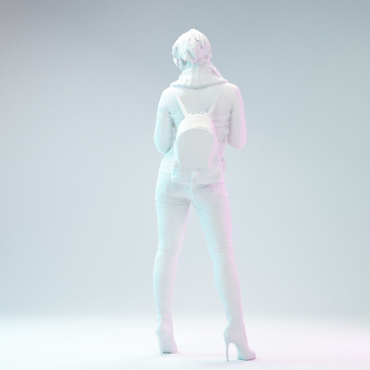 Girl holding Big Scarf in Jeans and Heels Low-poly 3D model_7