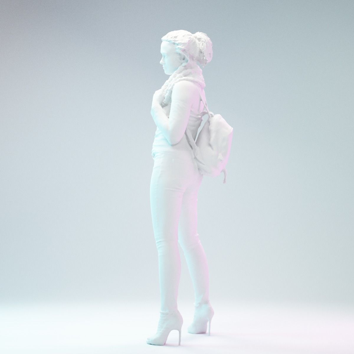 Girl holding Big Scarf in Jeans and Heels Low-poly 3D model_10