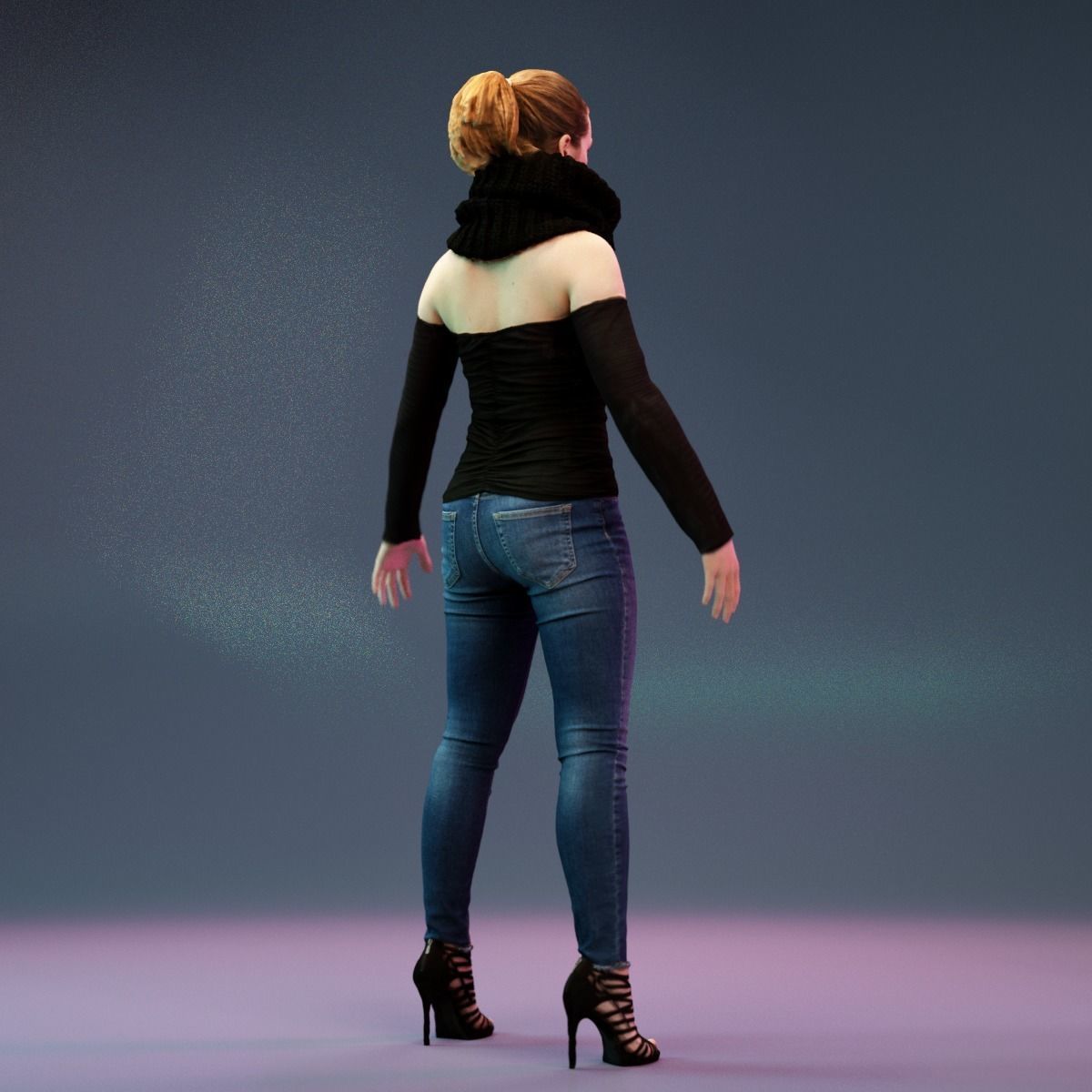 A Pose Girl in Jeans and big Scarf Low-poly 3D model_5