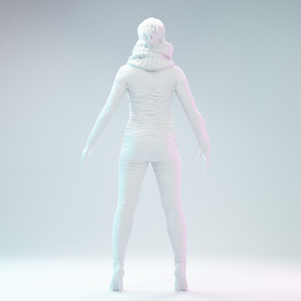 A Pose Girl in Jeans and big Scarf Low-poly 3D model_7