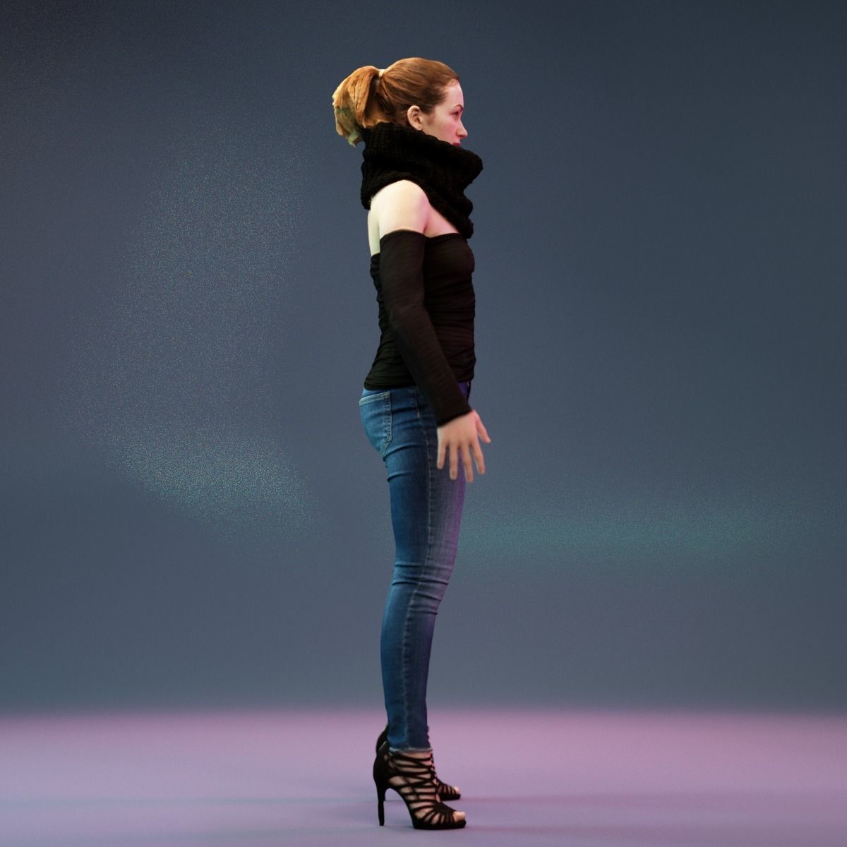 A Pose Girl in Jeans and big Scarf Low-poly 3D model_3