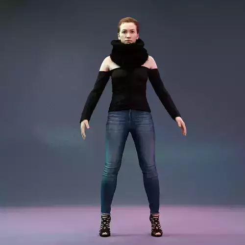 A Pose Girl in Jeans and big Scarf Low-poly 3D model