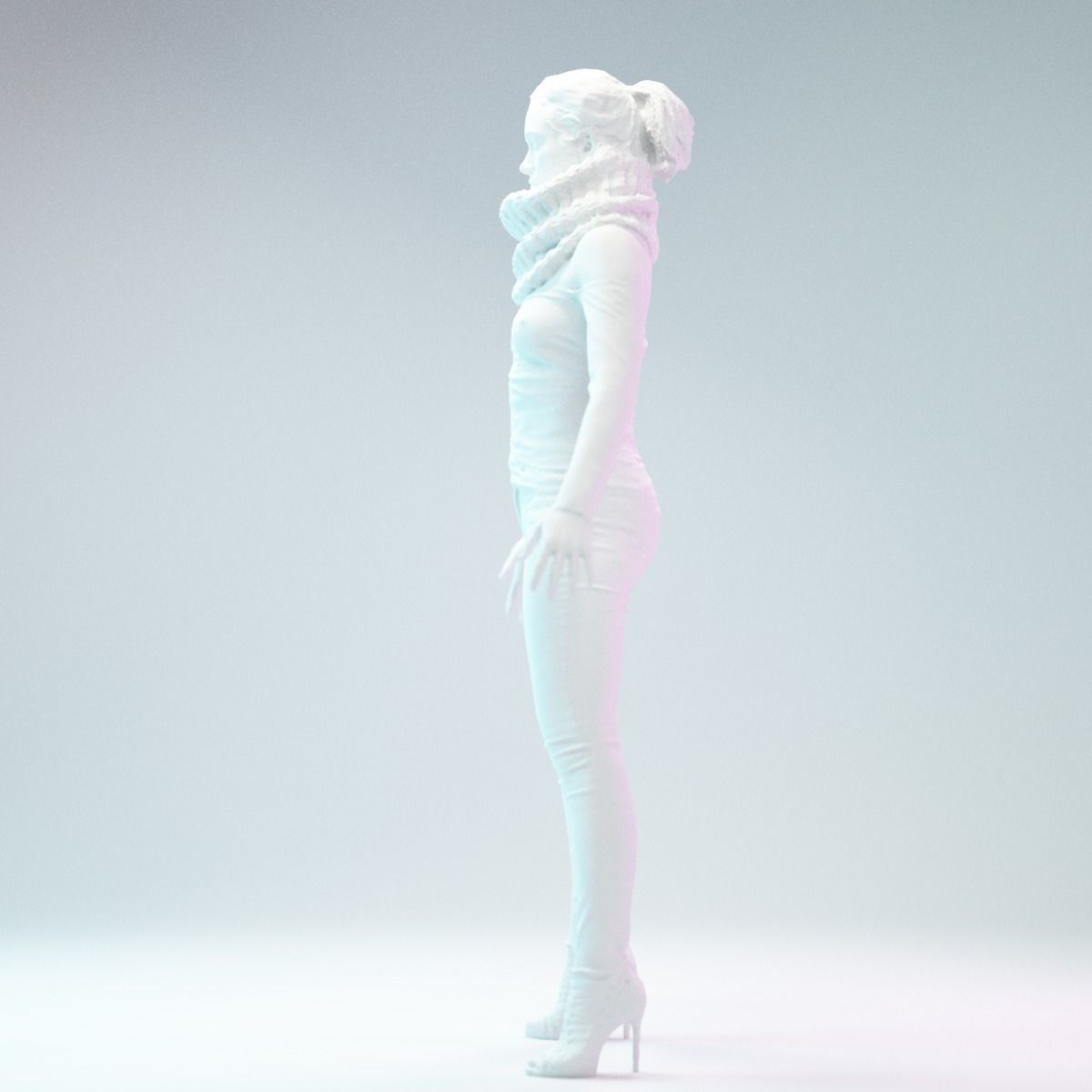 A Pose Girl in Jeans and big Scarf Low-poly 3D model_10