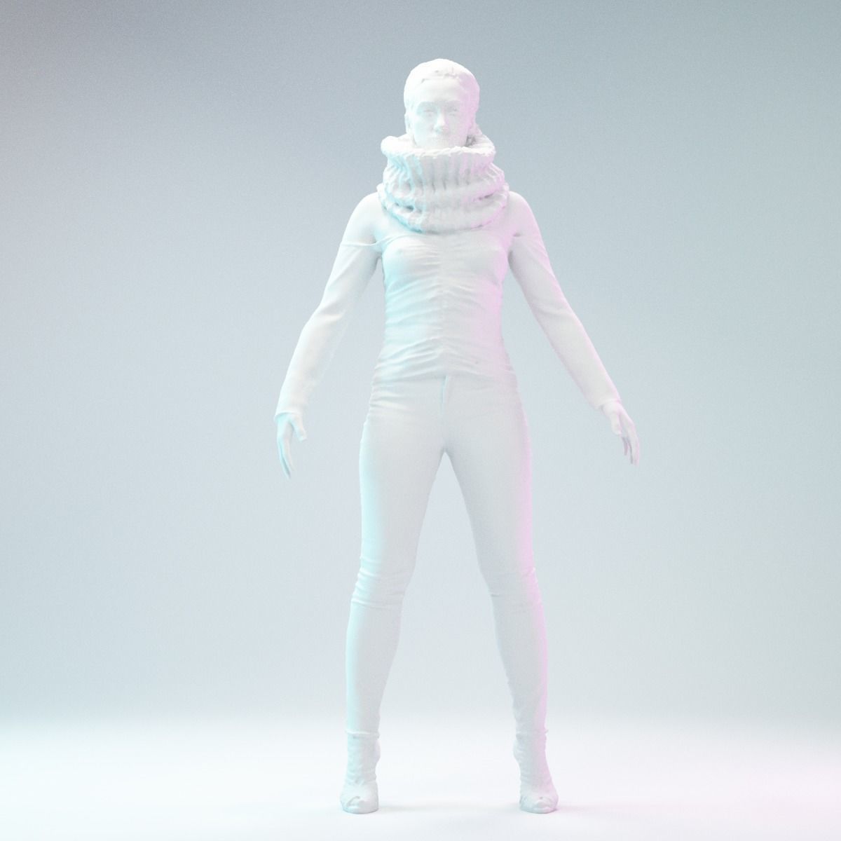 A Pose Girl in Jeans and big Scarf Low-poly 3D model_1